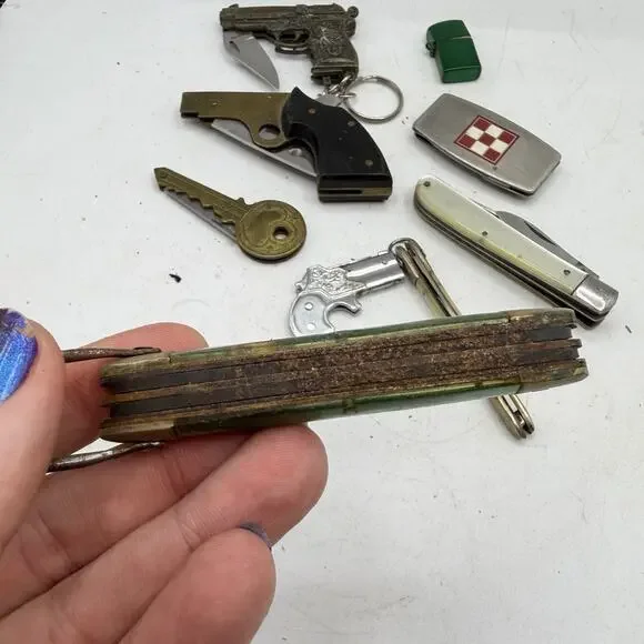 vintage Novelty Pocket Knife Knives Devil Girl Scout Gun Mini Revolver Purina - Picture 2 of 16